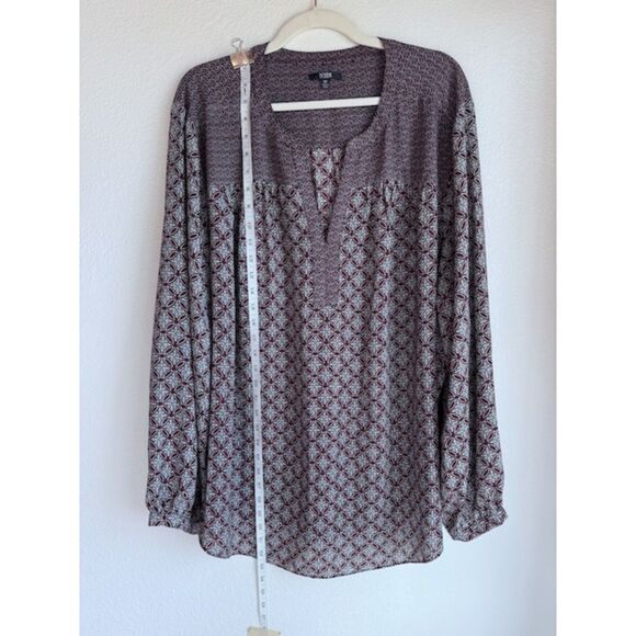 NYDJ Plus Womens Mixed Print Peasant Top in Maroon & Black Graphic Print Size 3X - Picture 9 of 12